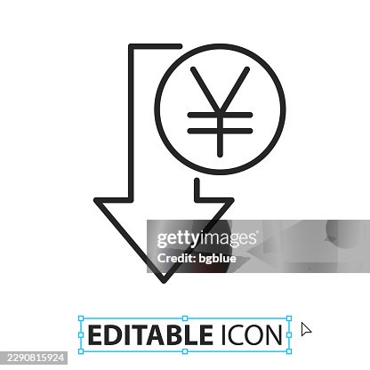 Yen decrease - Line editable icon on white background Yen decrease - Line editable icon on white background