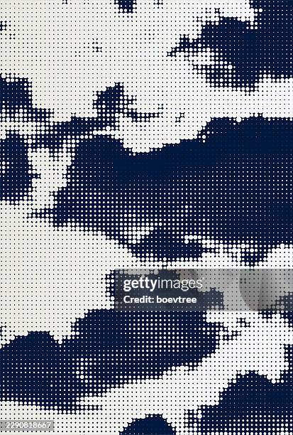 half tone dots textured cloud sky landscape background - blue sky distant clouds stock illustrations