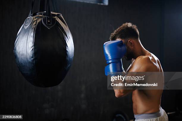boxer training punching bag during intense workout session - speed bag stock pictures, royalty-free photos & images