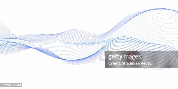 ai blue particle dotted wave line pattern on white background, minimal abstract curved squiggle equalizer design, monochrome artificial intelligence technology data visualization for web banner and modern design - artificial intelligence background eps stock illustrations