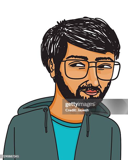 evan / vector illustration portrait in a sketch doodle style - middle eastern man stock illustrations