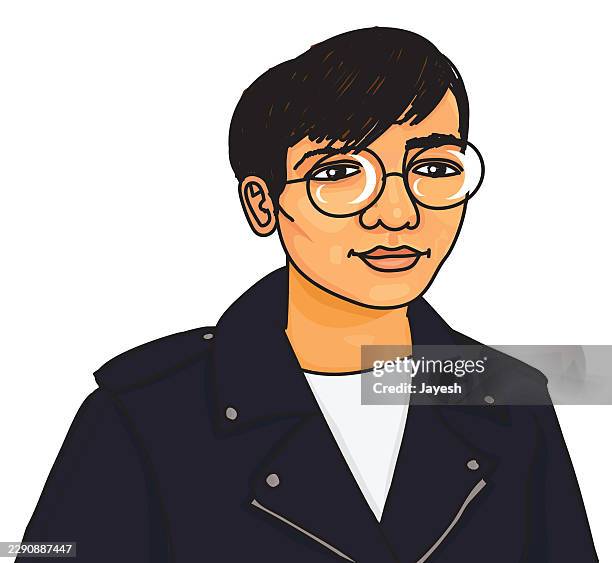lee / vector illustration portrait in a sketch doodle style - leather jacket stock illustrations