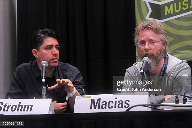 American Indie Rock musician John Strohm and music industry professional David Macias participate in the 'Pennies From Celestial Jukebox' panel...