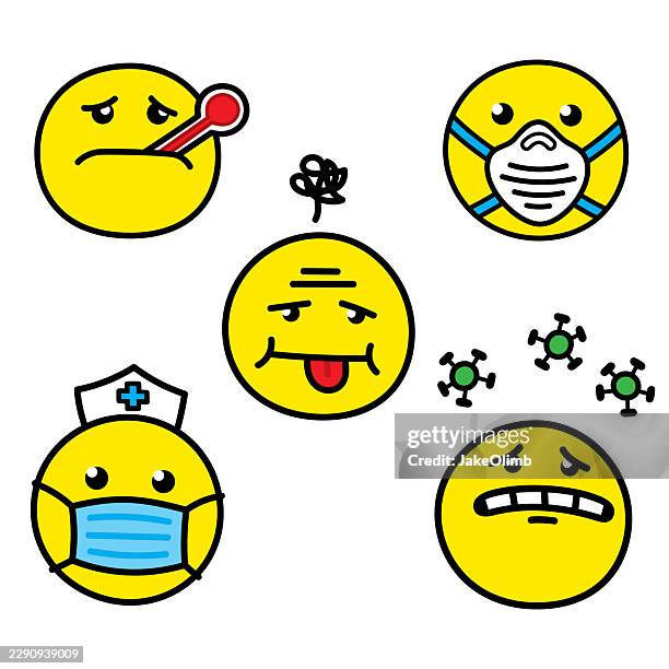 emoji virus doodle set - nausea stock illustrations