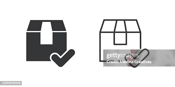 package delivered icons. glyph solid and line series icon. - checking security cameras stock illustrations