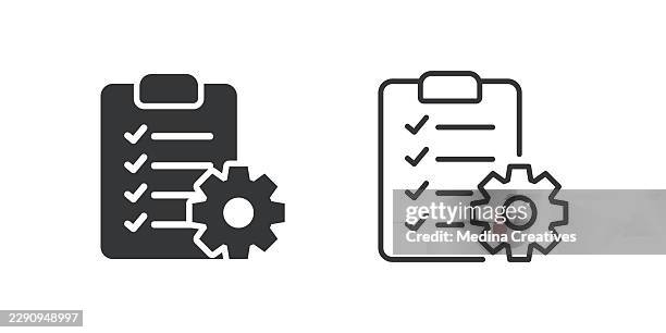 checklist settings icons. glyph solid and line series icon. - quality control approved stock illustrations