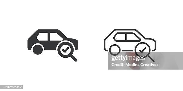 verified vehicle inspection icons. glyph solid and line series icon. - checking boxes stock illustrations
