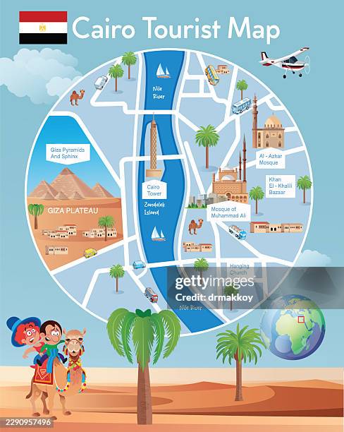 cairo tourist map - cairo tower stock illustrations