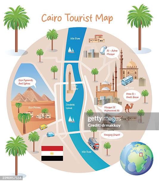 cairo tourist map - nile river stock illustrations