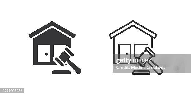 property auction icons. glyph solid and line series icon. - bid stock illustrations