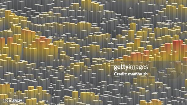 3d voxel bar chart landscape, geometric columns rising and falling, modern digital data visualization art style - voxel stock illustrations