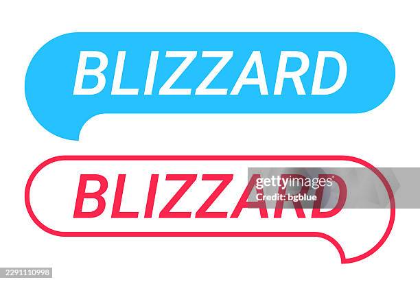 blizzard - blue and red speech bubble on white background - strong wind stock illustrations