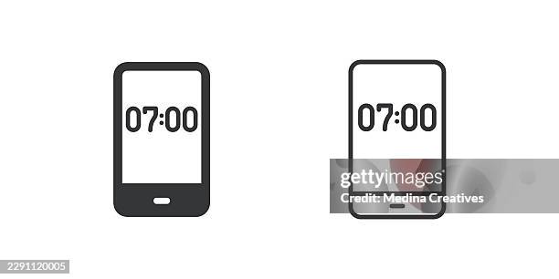 smartphone digital clock icons. glyph solid and line series icon. - running hard stock illustrations