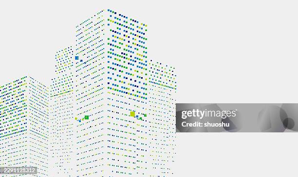 minimal mosaic style city skyscraper light effect ornate pattern background - office window background stock illustrations