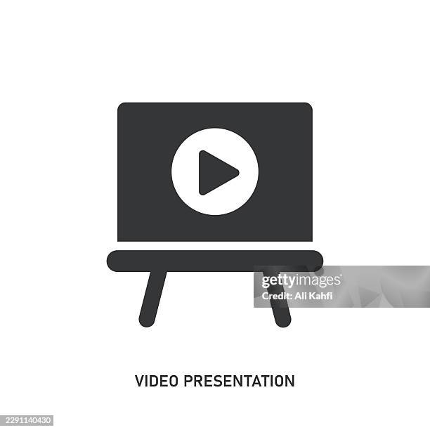 video presentation glyph solid icon. solid icon that can be applied anywhere, simple, pixel perfect and modern style. - video player interface stock illustrations