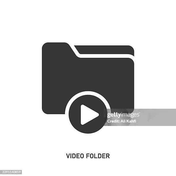 video folder glyph solid icon. solid icon that can be applied anywhere, simple, pixel perfect and modern style. - video player interface stock illustrations