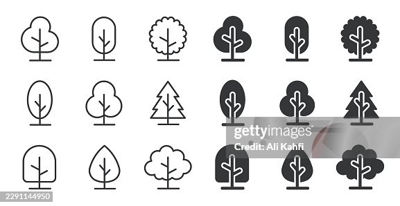 Tree icons collection. Editable stroke. Thin line and glyph solid style series icons Tree icons collection. Editable stroke. Thin line and glyph solid style series icons