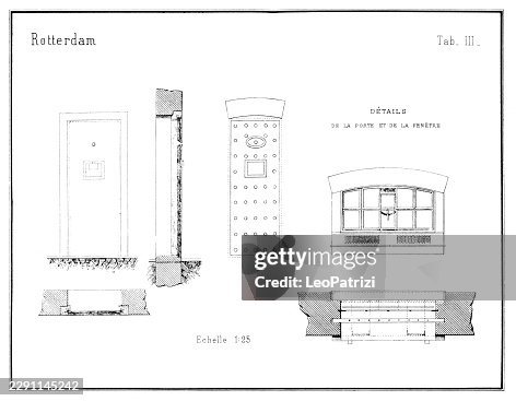 Architectural engineering schematics showcasing secure entryways and window mechanisms for a detention facility in Rotterdam Architectural engineering schematics showcasing secure entryways and window mechanisms for a detention facility in Rotterdam