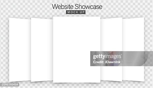 website layout display showcase mock up blank front view and side angle views isolated on gray checked background. - hoarding mockup stock illustrations