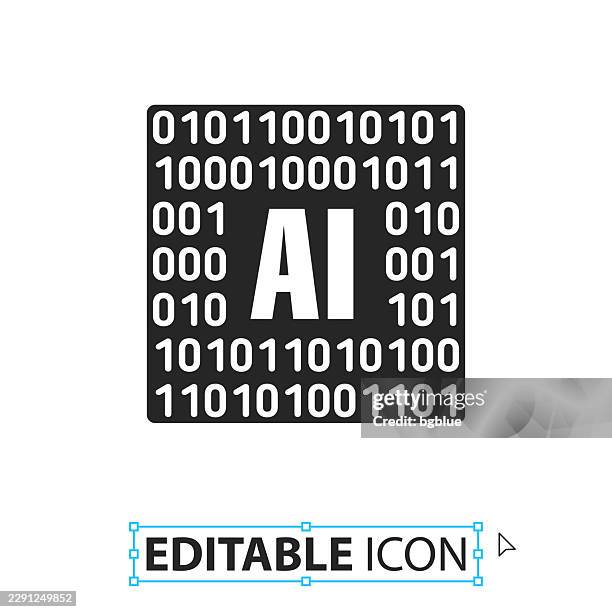 artificial intelligence ai with binary code - editable icon on white background - binary code white background stock illustrations