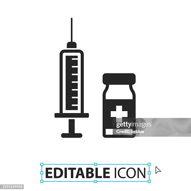 syringe and vaccine vial - editable icon on white background - covid solid icons stock illustrations