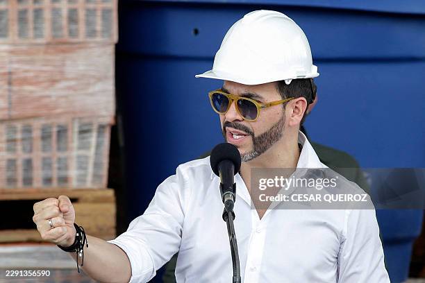 Colombia's President Abelardo de la Espriella delivers a speech at a logistics center in Buenaventura, Valle del Cauca Department, Colombia, on...