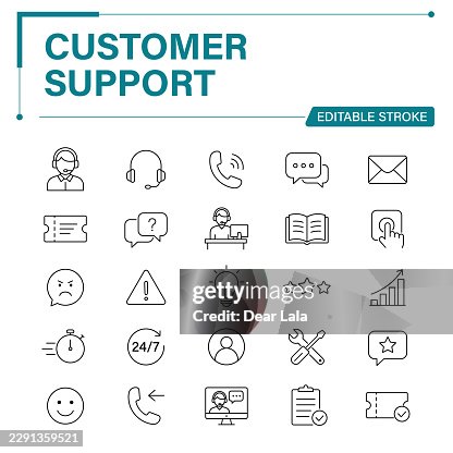 Customer Support Editable Stroke Line Icon Set – Customer Service, Help Desk, Live Chat, Support Ticket and Customer Satisfaction Customer Support Editable Stroke Line Icon Set – Customer Service, Help Desk, Live Chat, Support Ticket and Customer Satisfaction