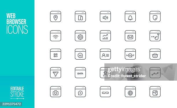 web browser line icon set editable stroke - video player interface vector stock illustrations
