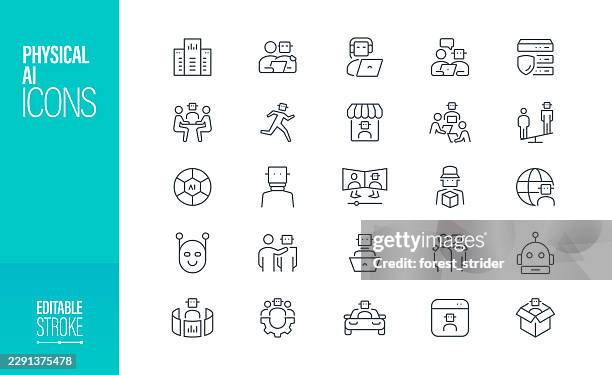 physical ai line icon set editable stroke - natural language processing stock illustrations