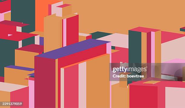 purple red overlook modern city skyscraper architecture perspective block art illustration background - observation deck stock illustrations