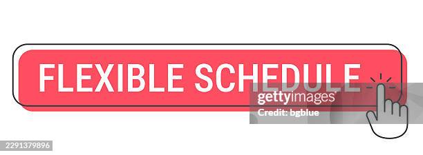 flexible schedule - click button with hand cursor on white background - schedule appointment button stock illustrations