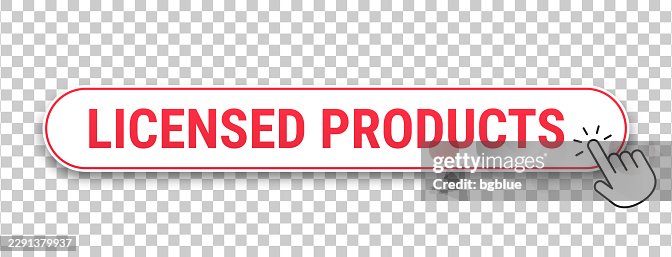 Licensed Products - 3D click web button with hand cursor on blank background Licensed Products - 3D click web button with hand cursor on blank background