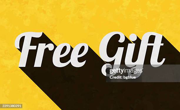 free gift - text with long shadow on textured yellow background - damaged parcel stock illustrations