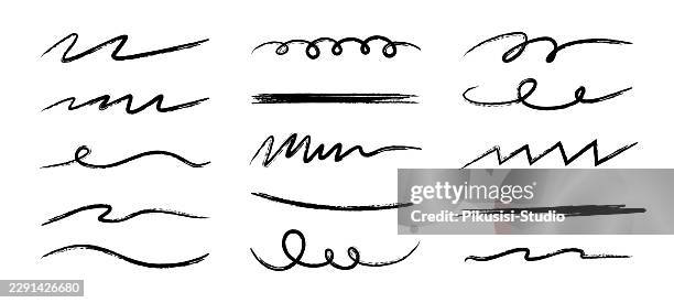 hand drawn brush stroke and doodle line collection with abstract scribble designs - underline vector stock illustrations