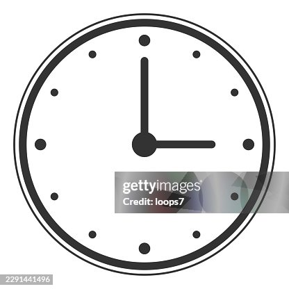Three O'Clock Analog Clock Icon on White Background Three O'Clock Analog Clock Icon on White Background