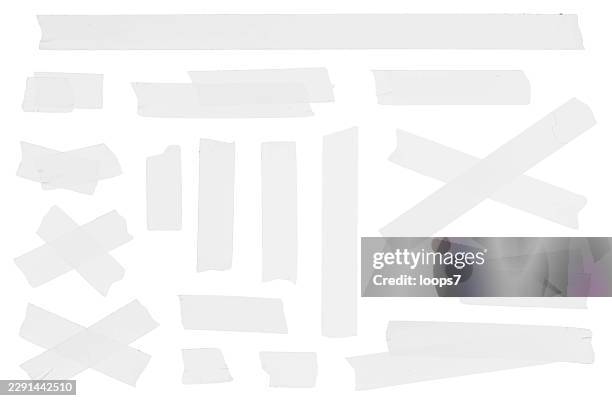 white masking tape strips set isolated on white background - white patch texture stock illustrations