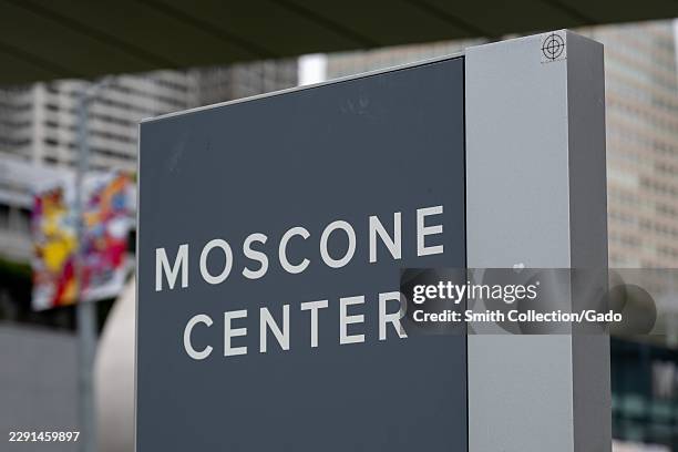 Moscone Center sign outside the convention and exhibition complex in the SoMa district, San Francisco, California, August 20, 2026.