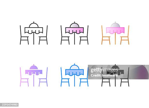 dining table icon. 6 different styles. editable stroke. - dinner party table setting stock illustrations