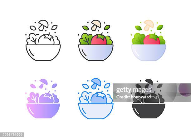 salad bowl icon. 6 different styles. editable stroke. - lunch stock illustrations