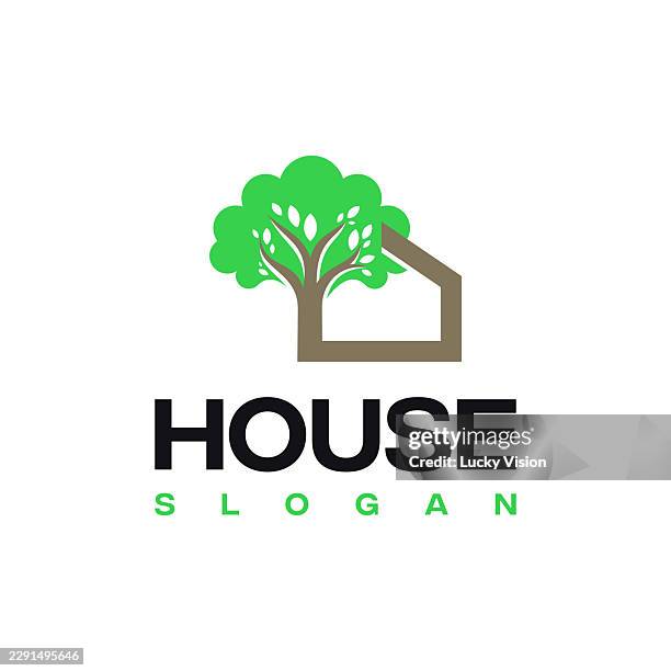 green house logo designs concept, tree house real estate symbol - private property stock illustrations