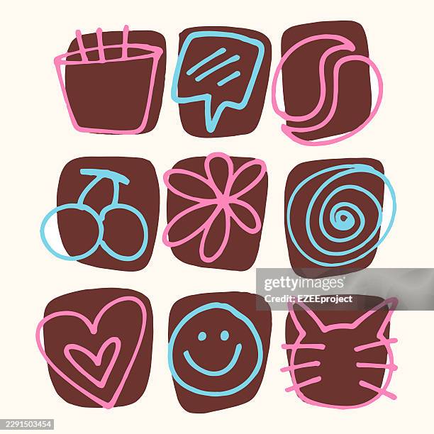 summer beach doodle icon set. hand drawn tropical vacation symbols - handmade logo stock illustrations
