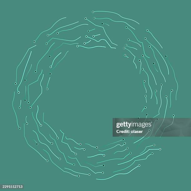 a teal background features a circular arrangement of thin turquoise lines and small dots, forming a delicate ring-like pattern with a clean, minimalist look. - solid green background stock illustrations