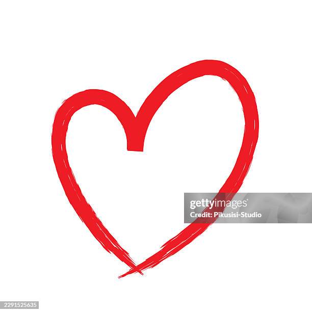 hand drawn red heart brush stroke icon on white background - crafting together stock illustrations