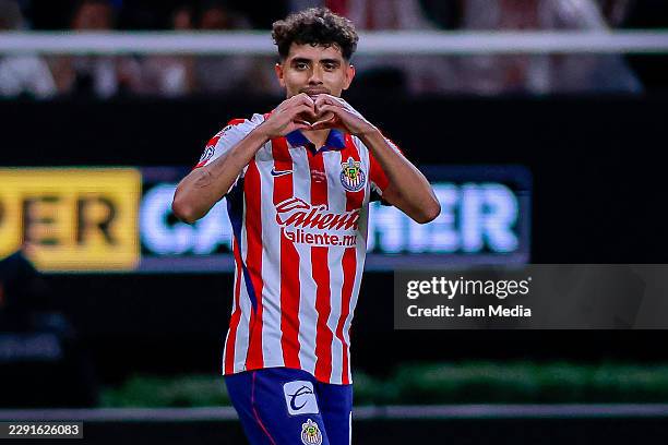 Ricardo Marin of Chivas celebrates after scoring the third goal of his team during the Liga MX Torneo Apertura 2026 Round 5 match between Chivas and...