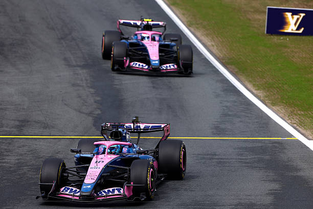 Pierre Gasly of France driving the Alpine F1 A526 Mercedes leads Franco Colapinto of Argentina driving the Alpine F1 A526 Mercedes on track prior to...