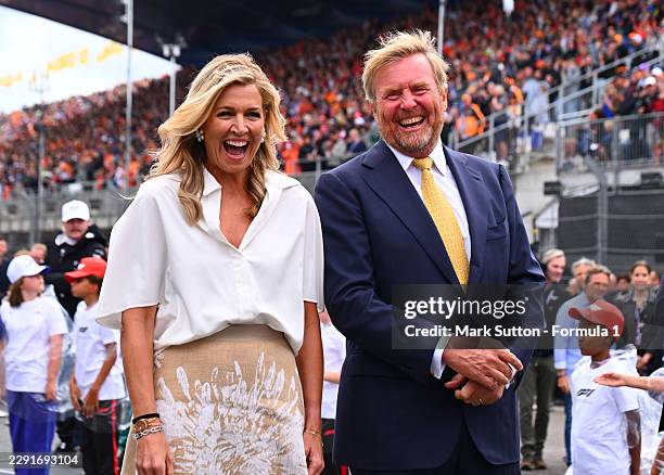 King Willem-Alexander and Queen Maxima of the Netherlands on the grid prior to the F1 Grand Prix of Netherlands at Circuit Zandvoort on August 23,...