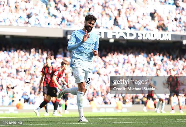 Josko Gvardiol of Manchester City celebrates scoring his team’s second goal during the Premier League 2026/27 match between Manchester City and AFC...