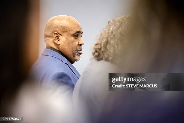 Duane Davis appears in court next to his attorney Michael Sanft during his murder trial, related to the 1996 killing of rapper Tupac Shakur, at Clark...