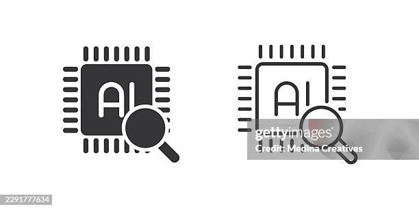 ai analysis icons. glyph solid and line series icon. - database search stock illustrations