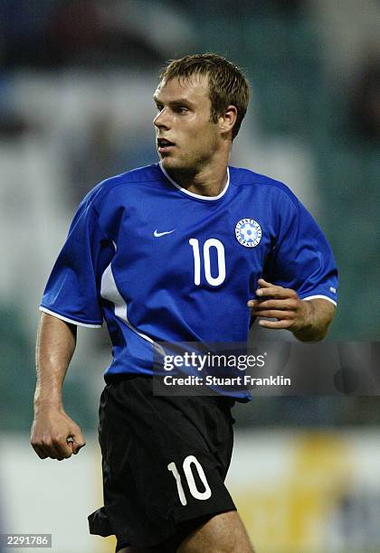 Joel Lindpere of Estonia in action during the Baltic Cup match between Latvia and Estonia held on July 5, 2003 at the A.Le Coq Arena, in Tallinn,...